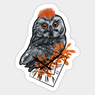 Owl Clock Orange & Grey Color Art Sticker